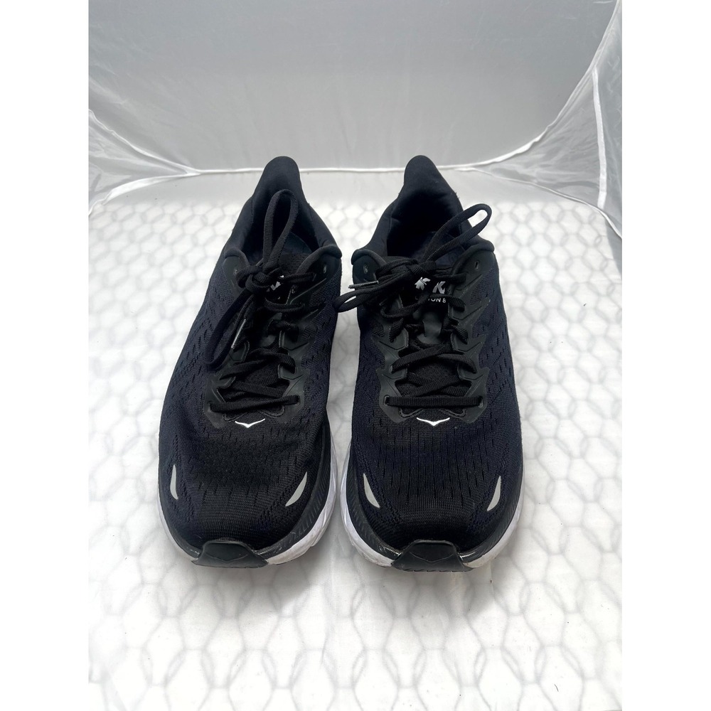 HOKA One One Clifton 8 Sneakers Mens US 10.5 Black White Knit Running Shoes